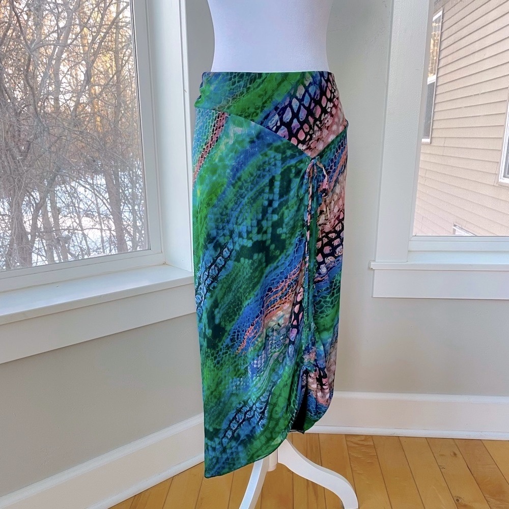 Vintage Y2K Mesmerize Emerald Green Low Rise Stretch Mesh Maxi Skirt Sz S - Picture 2 of 12